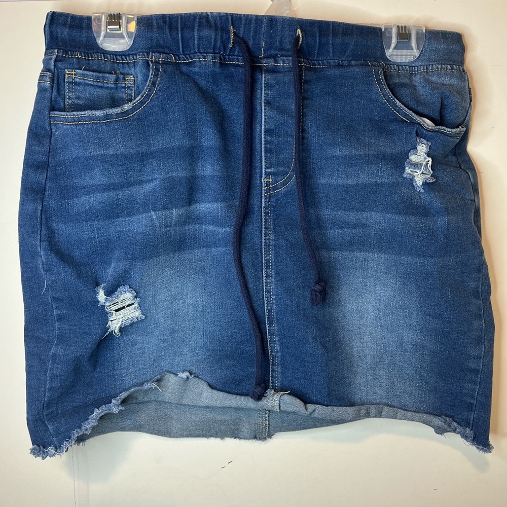 YMI adjustable distressed denim shirt (size medium).